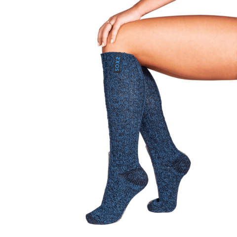 SOXS Donkerblauwe wollen damessokken Black Patriot label kniehoogte