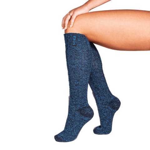 SOXS Donkerblauwe wollen damessokken Black Patriot label kniehoogte