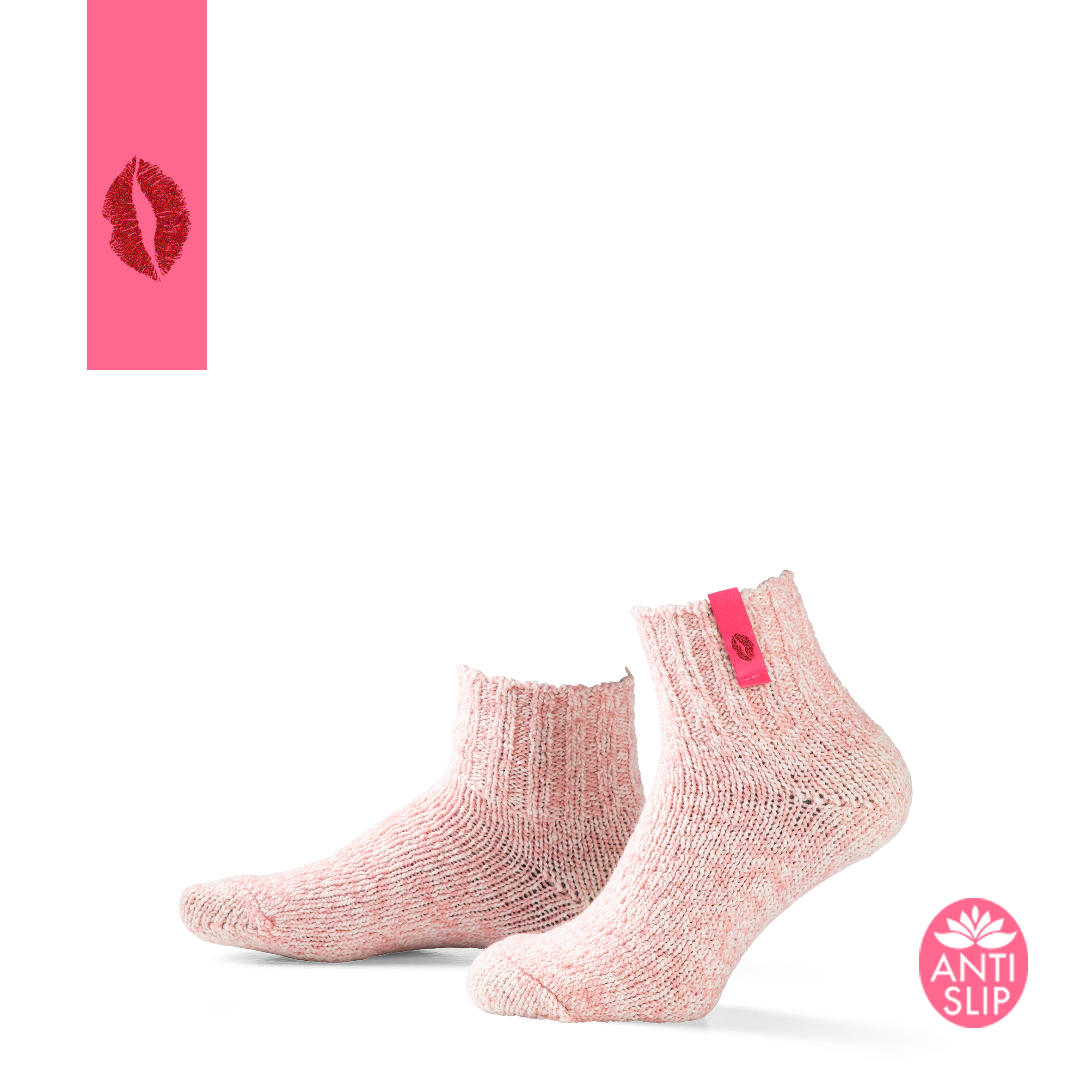 Originals  - Rutschfest - Rosa Wolle - Label Lipstick Red - 37-41