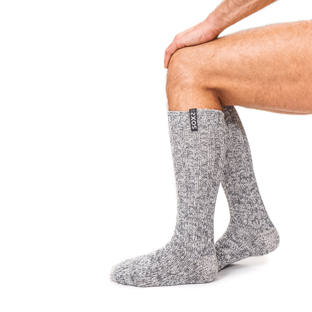 SOXS Grey Wool Men Knee Socks Jet Black label | Warm and Thick Long Knee-High Wool Socks for Men | SOXS.co