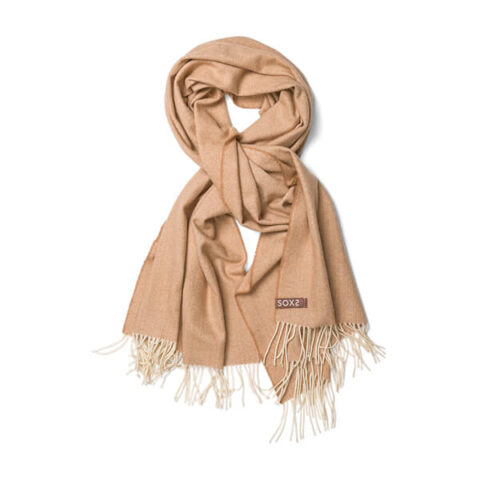 SOXS Camel Merino Wool Scarf Chocolate label