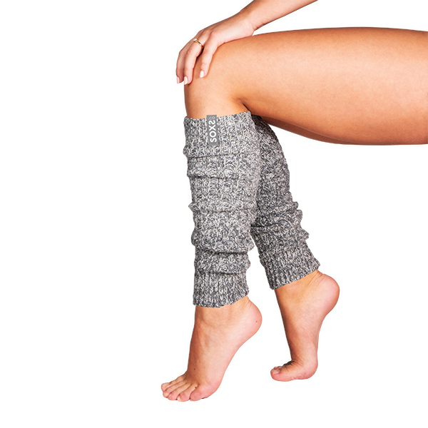 Grey woolen leg warmers with grey Glacier grey label SOXS