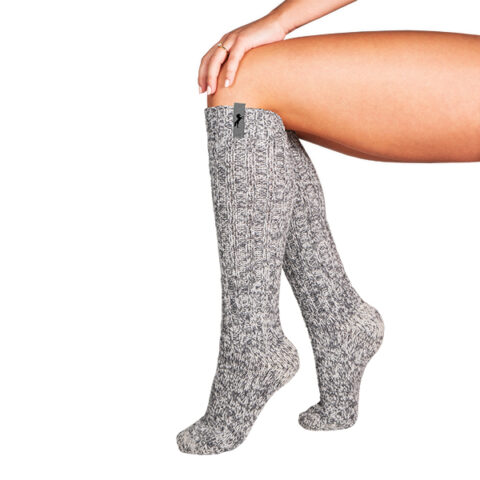 knee high grey wool socks with silver horse label SOXS